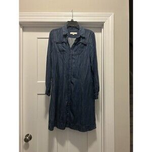 LOFT Denim Shirt Dress Blue Chambray Long Sleeve Roll Tab Sleeves Modest Small